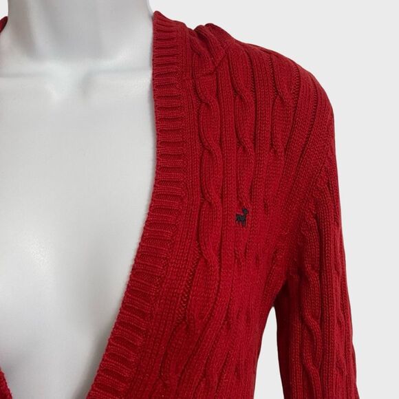 Old Navy Perfect Fit V-Neck Cable Knit Sweater Women's Size M Red Hooded Pockets - Picture 5 of 14